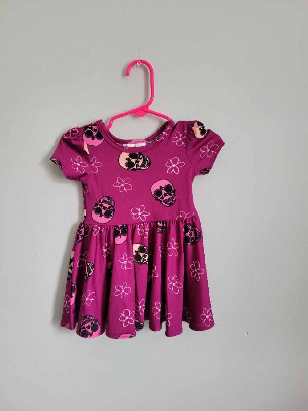 Dot Dot Smile Baby Dress Girl's 6-12mo Purple Skull Cap Sleeve Twirl Stretch NWT